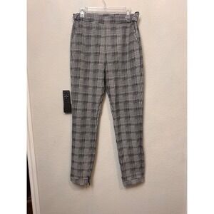 SHEIN Tall XL Plaid‎ Pants Black Gray High Waist Ankle Zip Career Casual